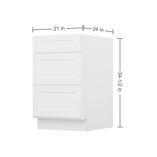 Image of Furinno Shaker Drawer Base Kitchen Cabinet with 3-Drawers, Ready to Assemble, 24 D x 21 W x 34.5 H, White