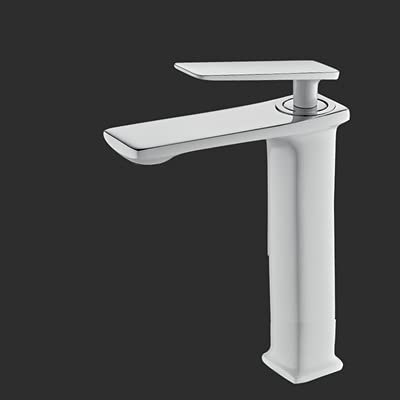 Robinet de salle de bain haut en laiton blanc et chrome, mitigeur haut de gamme au design épuré