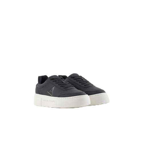 Image of Armani Exchange Women's Kurt Solid Chunky Sole Sneaker, Black+op.White, 7.5 UK