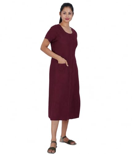 Image of MENMAII Women's [L-4XL] Full Open /Front Buttoned [a Kind of Adaptive Clothing] Multipurpose Nighty for Maternity /Pregnancy /Elderly /Patient /Feeding /Hospital Purpose Nighty Calf Length