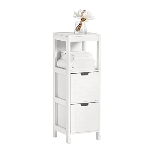 SoBuy Mueble de Baño Comoda – Mueble Estrecho con 2 Cestas – Armario baño Compacto en Madera para Baños Pequeños y Aseos, Blanco, 30x89x30 cm, FRG127-W