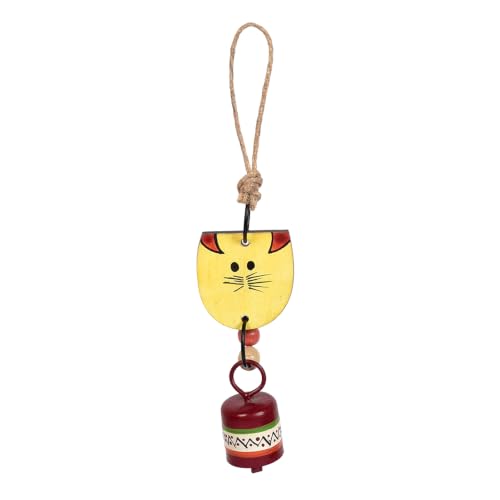 Image of Aakriti Art Creations Handpainted Wild Cat Wind Chime in Yellow & Red | Modern Art Wooden & Metal Wind Chime with Bell | Matte Decorative Wind Chimes for Balcony, Garden & Home, Living Room & Gifting