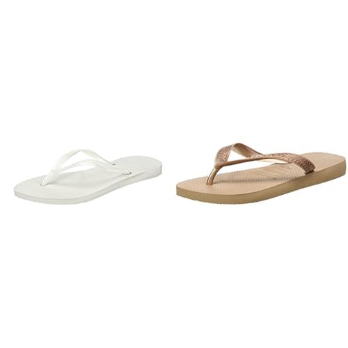 Tongs Havaianas Slim femme blanc or rose, l'élégance d'une coupe fine
