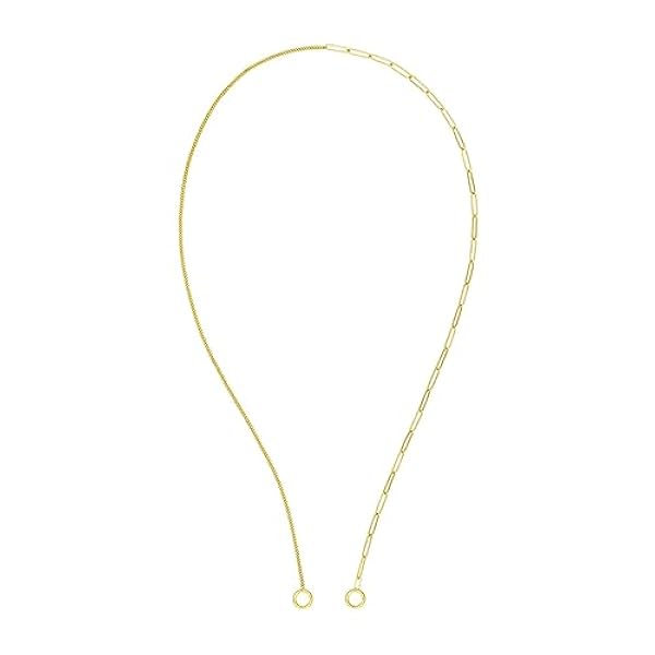 14 karat gult guld halv en halv annan pappersklämma pansarkedja delat halsband smycken gåvor för kvinnor – 51 centimeter, Metall