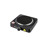 Melchioni Family COOK1 NERO, Fornello Elettrico 1 Piastra, Piastra in Ghisa da 15,5 cm, Spia LED, Termostato Regolabile, Ideale in Viaggio e in Campeggio, 1000W