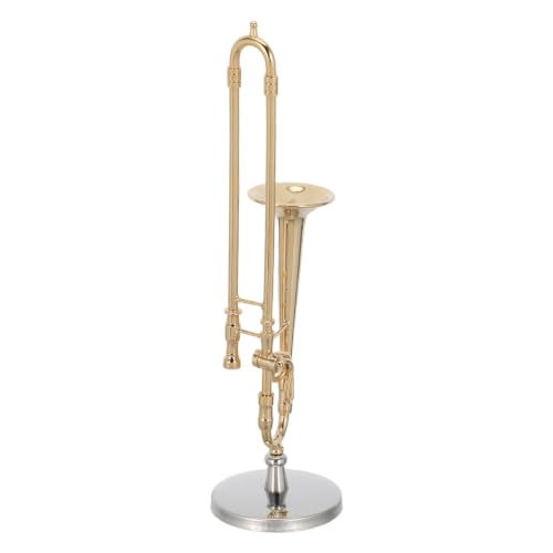 Vaguelly Trombone Model Desktop Decor with Stand Copper Craft Miniature Musical Instrument Ornament...