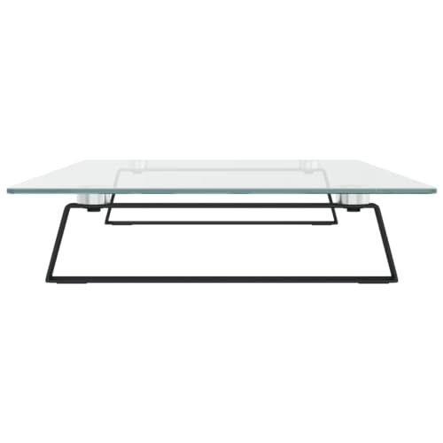 vidaXL Black Monitor Stand – Clear Tempered Glass and Metal Computer Display with Storage Space, Ergonomic Design, and Rounded Corners - Cosy Home Interiors vidaXL Black Monitor Stand – Clear Tempered Glass and Metal Computer Display with Storage Space, Ergonomic Design, and Rounded Corners - Image 5