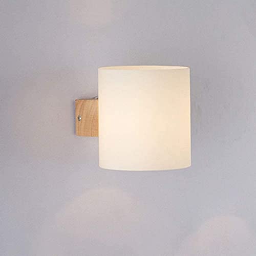 Lámpara de pared Lámpara de pared de madera nórdica Lámpara de pared con pantalla de vidrio blanco, lámparas de pared modernas Compatible with sala de estar, balcón, pasillo, luces de ., accesorio de