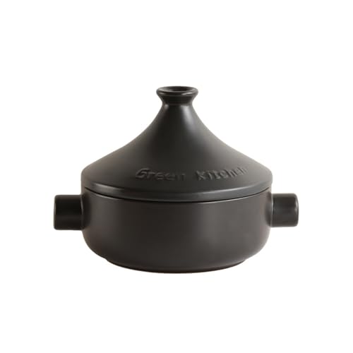 YLWX Ceramic Tagine Pot Moroccan For Cooking, Casserole With Lid And Steamer, Dutch Oven Soup Pot, Open Fire Tajine Stone Pot Stew Pot (Color : Black, Size : A)