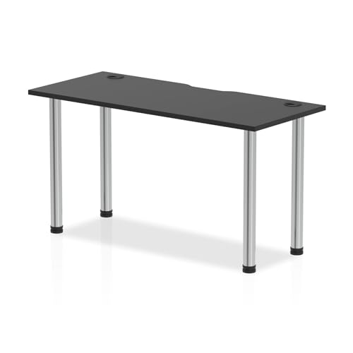 Image of Dynamic Office Solutions Impulse Black Series 1400 x 600mm Straight Table Black Top with Cable Ports Chrome Leg