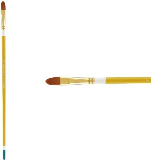 Creative Mark Qualita Golden Taklon Long Handle Paint Brush for Acrylics, Oils, Fine Art, Heavy Bodied Media - Single Brush - [Filbert - Size 3]