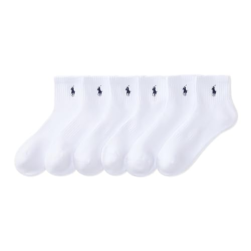Polo Ralph Lauren Men's Classic Sport Solid Socks 6 Pair Pack - Cushioned Cotton Comfort, White, 6-12.5