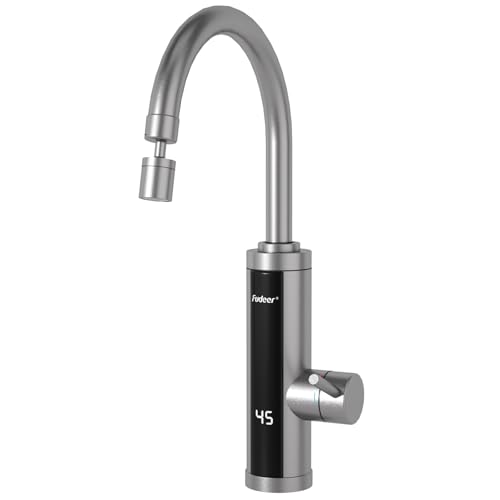 Elektrischer Warmwasserhahn mit Universaldüse, sofortiger Heizhahn für Küche, Edelstahl-Warmwasserhahn Versorgung Heiß- und Kaltwasserhahn mit Digitalanzeige (Bogenauslass)
