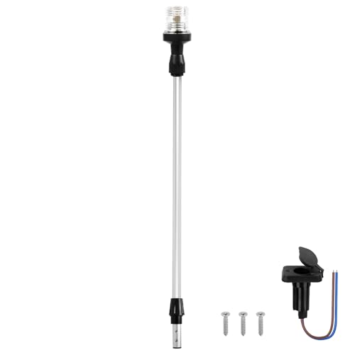 Obcursco Boat Stern Lights, Telescoping Pole 3NM 360° LED Anchor Light with Base, 12V Adjustable Navigation Lighting for Pontoon, Yacht, Bass, and Fishing Boats (27