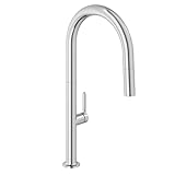 KLUDI Rubinetto da cucina Aurea (cromato) - Girevole a 360 gradi, miscelatore monocomando con tubo estraibile e doccetta con pulsante di commutazione, 2 modalità, rubinetto cucina