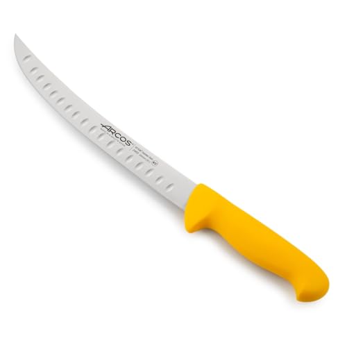 Arcos Serie 2900 - Cuchillo Carnicero Curvo - Hoja de Acero Inoxidable NITRUM de 250 mm - Mango inyectado en Polipropileno Color Amarillo