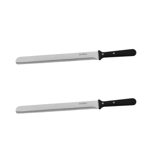 Zenker 9348250 - Set di 2 coltelli da pasticceria, coltello da pane, coltello da pasticceria, utensili da pasticceria, acciaio inossidabile, plastica, nero, 30 cm