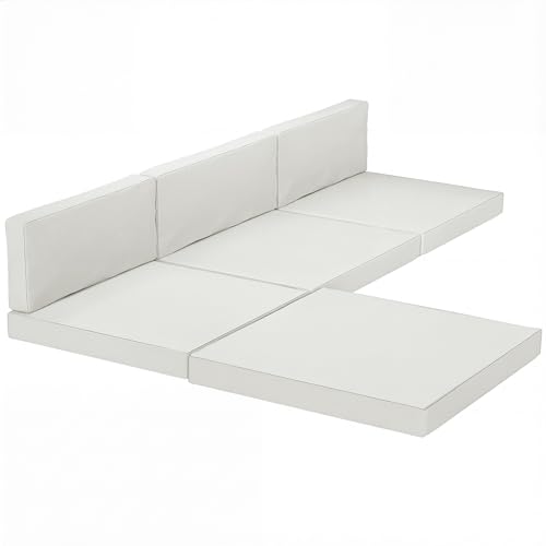 Outsunny 7-Piece Patio Furniture Cushions, 60x60 cm Water-Repellent Outdoor Loveseat Cushion with Backrest, Removable Covers for Rattan Furniture, Cream