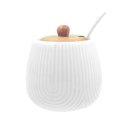 LA PORCELLANA BIANCA - Intavola Righe Zuccheriera con cucchiaino 250 ml, Porcellana e Legno