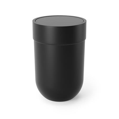Umbra Touch Waste Can, Small Trash Can with Lid, Swing Lid Basket, Garbage for Washroom/Bathroom, Black