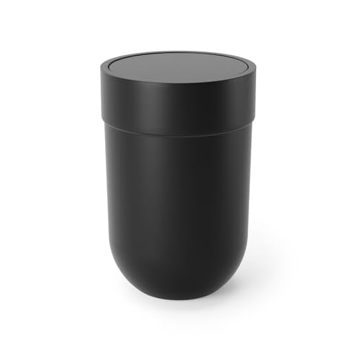 WENKO Kosmetikeimer Brasil Grau S - Kosmetikeimer, absolut bruchsicher Fassungsvermögen: 2 l, Kunststoff (TPE), 14 x 21 x 14 cm, Grau 4 Umbra Touch Abfalleimer mit 6 L Fassungsvermögen und Schwingdeckel – Kosmetikeimer und Papierkorb für Badezimmer und Kleine Räume – Modernes, Glattes Design mit Soft Touch Textur, Kunststoff / Schwarz
