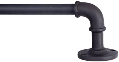 Kenney KN90031 Adler Industrial Pipe Indoor/Outdoor Rust-Resistant Wrap Around Curtain Rod, 48-84" Adjustable Length, Black Finish, 5/8" Diameter Textured Steel Tube