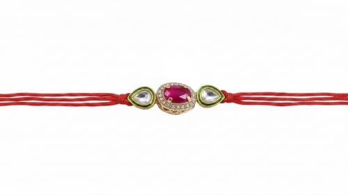 Image of Elegant Traditional Gold Plated /Rakhi Combo Of 1 Piece for Men and Women /brother /sister /bhabhi Kundan Stone combo set (Same as Shown In Image)