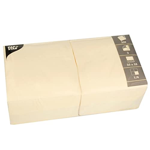 Servietten, 3-lagig 1/4-Falz 33 cm x 33 cm creme für jede Party und Feier. Menge: 250 St