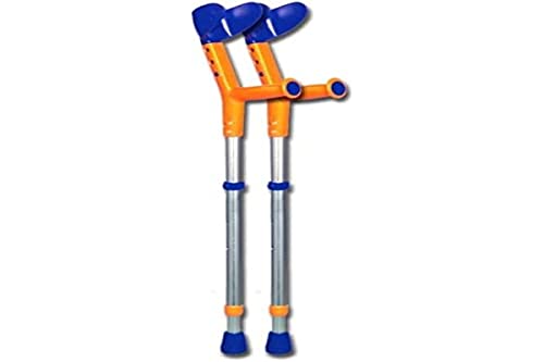 Herdegen - Aluminium Tiki Krücken, für Kinder oder Jugendliche, höhenverstellbar von 17,5 bis 20 cm, Armauflage, ergonomischer Griff, orange/blaue Farbe, 1 Paar Cover