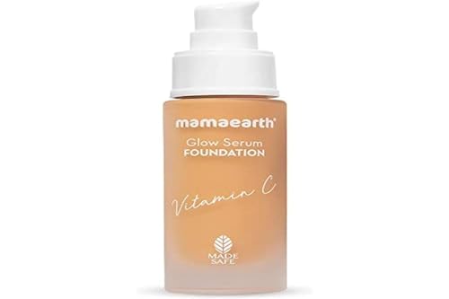 Mamaearth Glow Serum Foundation, Medium Coverage, Matte Finish, With Vitamin C & Turmeric For 12-Hour Long Stay- 06 Almond Glow - For All Skin Types - 30 Ml