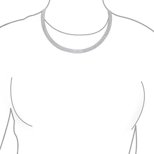 Bling Jewelry Flexible Reversible Flat Greek Key Design.925 Sterling Silver Herringbone Necklace Collar or Bracelet For Women Nickle-Free Made in Italy 16, 18 Inch3