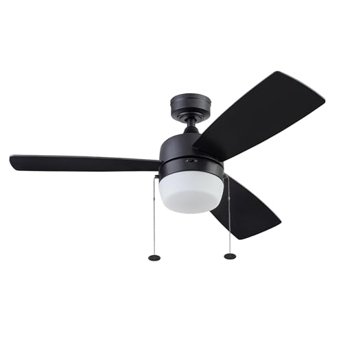 Honeywell Ceiling Fans Barcadero Contemporary 44 Inch Ceiling Fan with Light, Pull Chain, LED Indoor Fan with 3 Blades, Matte Black (51476-01)