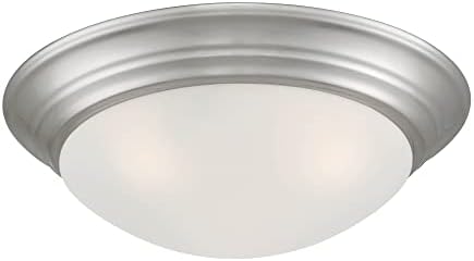 DESIGNERS FOUNTAIN 3-Lights Flush Mount Ceiling Lights, 16.75 Inch Tap Etched Glass Lighting Fixture for Kitchen, Bedroom, Bathroom, and Hallway, Brushed Nickel, 1360L-BN