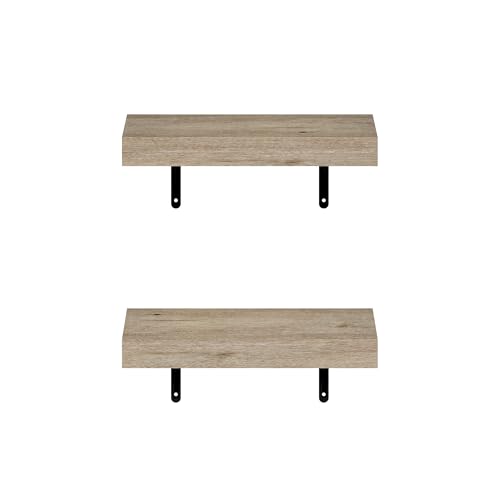Image of Furinno Tanna Floating Shelves for Wall Set of 2, 15-Inch Wall Shelf, Triple Thick Floating Mounted Shelf, for Bathroom, Home Office, Living Room, Natural