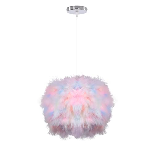 DLGLOLIN Suspension Luminaire en Plumes Colorées Lustre Chambre Ado Fille E27 Lampe Suspendue Intérieur Décoration Plafonnier pour à Coucher Salon, 30CM