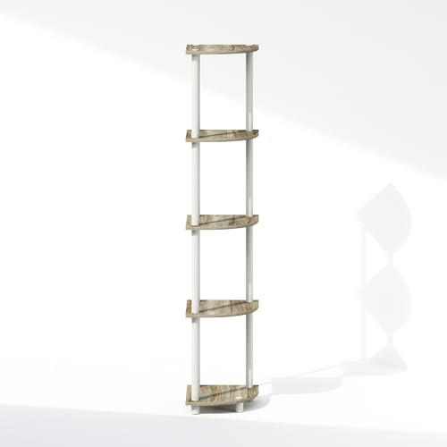 Image of Furinno Turn-N-Tube Storage Shelves, 5-Tier Book Shelf, Corner Shelf, Toolless Open Shelves, for Organization and Storage, Living Room, Home Office, Hallway, Bedroom, Sonoma Oak
