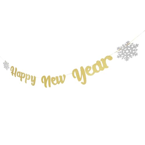 DOITOOL Decoración de Año con Banner Colgante de Papel y Topper para Tarta Adornos Festivos para Fiesta y Ambiente Celebrativo