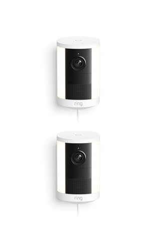 Image of Ring Spotlight Cam, Plug-In (newest model), Home or business security, Wide-Angle Retinal 2K Video, 6x Enhanced Zoom, Motion-Activated Spotlights, 2-Pack, White