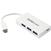 StarTech.com 4-Port USB 3.0 Hub - Powered USB 3.0 Hub - USB-C to 1x USB-C and 3X USB-A Adapter - USB 3.0 5Gbps - USB-C Port Expander - White, TAA HB30C3A1CFB