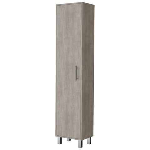 FM FURNITURE Lawen Tall Storage Cabinet, Single Door, 3 Broom Hangers,Concrete Gray Cover
