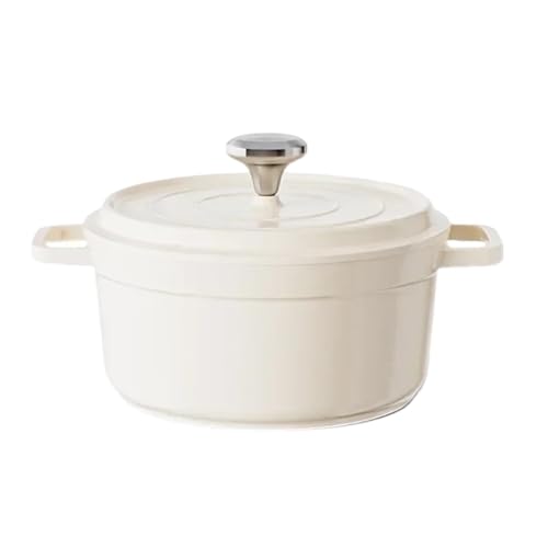 UBOHUZ Casseruola Pentola in Smalto ceramico con Coperchio Casseruola Antiaderente for Raccogliere la conservazione del Calore energetico per Brasare, Stufare(White 24CM)