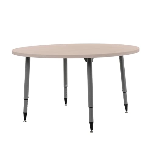 Image of Adapte Commercial Classroom Activity Table - 48 inch Round Woodgrain, ADA Compliant Tapered Legs with Glides & Casters, Adjustable Height 22-34 inch Wheelchair Accessible, School & Office Furniture