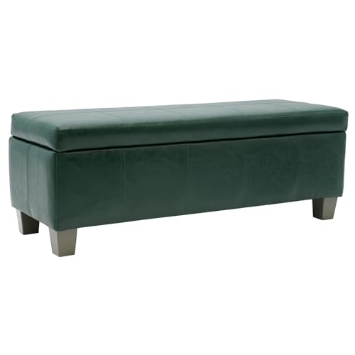 Image of 41 inch Storage Ottoman, Storage Bench with Safety Hinge, Upholstered Synthetic Leather Ottoman Bench for Bedroom, Living Room, Entryway, Hallway, Foot Rest, Support 500lbs