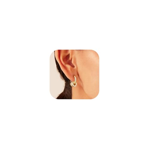 CHESKY Small Gold Earrings - Dainty Huggie Earrings for Women Hypoallergenic Cubic Zirconia Drop Hoop Minimalist Cylinder Dangle Earrings Everyday Jewelry