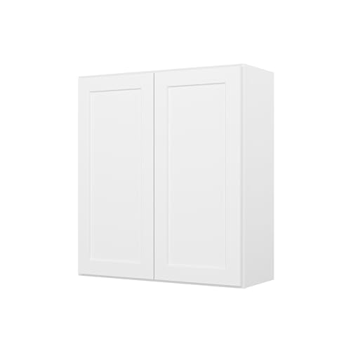 Image of Furinno Shaker Wall Kitchen Cabinet 2-Doors-2 Shelves, Ready to Assemble, 12 D x 33 W x 36 H, White