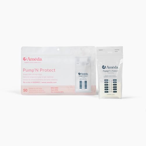 Ameda Pump'N Protect Breastmilk Storage Bag 6oz | 50 Count | Breast Milk Storage Bags for Refrigerator or Freezer | BPA Free | Breastfeeding Essentials | Breastfeeding Supplies