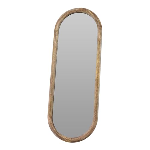 Well Home Miroir Ovale avec Cadre en Bois de manguier 28 x 2,5 x 77,5 cm Finition Naturelle pour Chambre ou Couloir