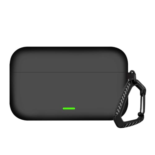 Image of Anvique Silicone Case Cover for Realme Buds T500 Pro, Shockproof Protective Earbuds Cover with Keychain Hook, Anti-Scratch Soft Silicone Skin, Full Body Protection Case (Black T)