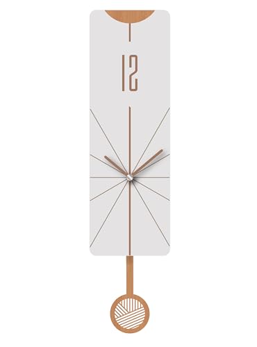 FGnano Elegant Modern Rectangular-Shaped Pendulum Wall Clock, White Gray and Light Brown, MDF, Sized in 5.7"x18.3"x1.8", with White Gift Box