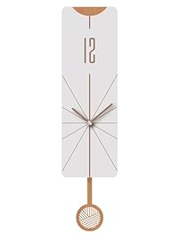 FGnano Elegant Modern Rectangular Shaped Pendulum Wall Clock, White Gray and Light Brown, MDF 2